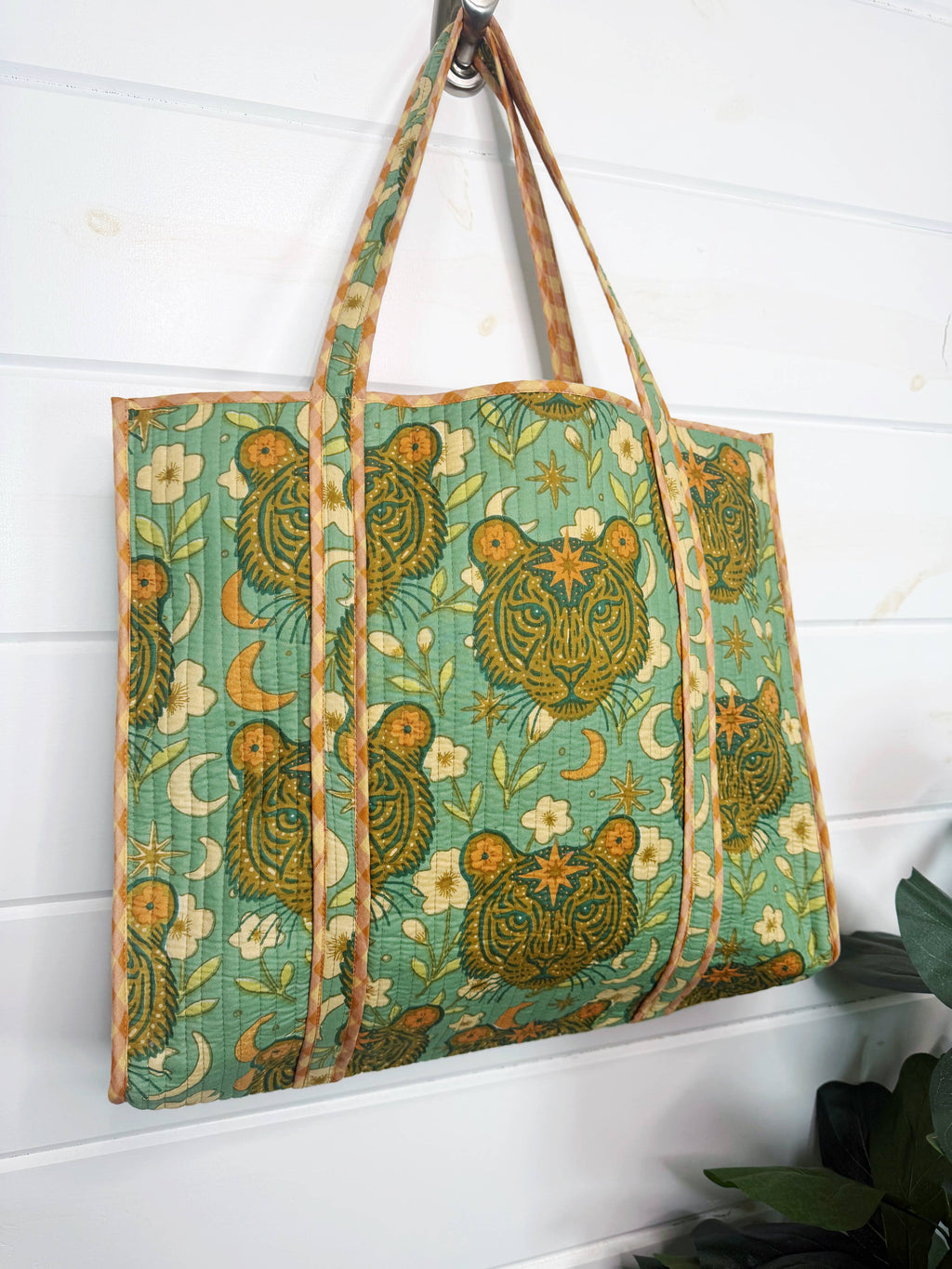 Large Tote Bags | Quilted Tote | Jade Celestial Tiger
