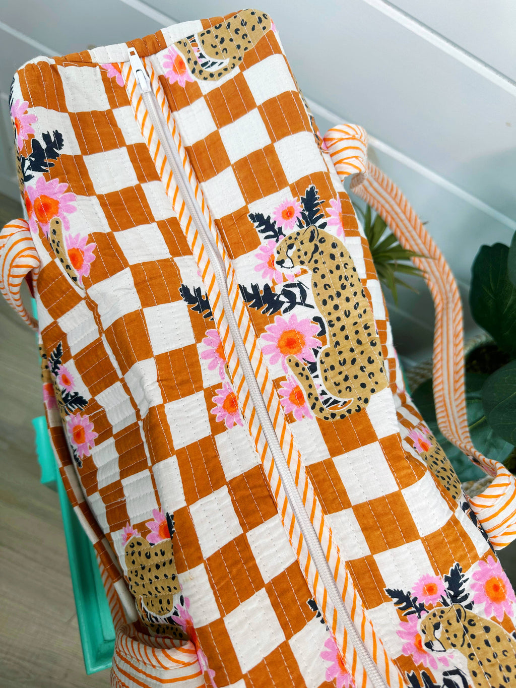 Quilted Duffle Bag | Weekender Travel Bag | Jaguar Print