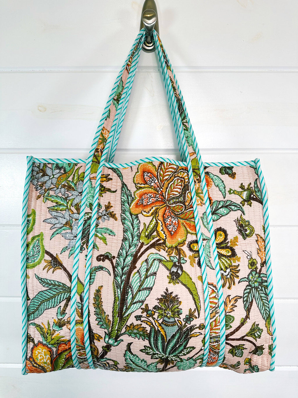 Quilted Tote Bag | Botanical Tote Bag | Large Shopping Tote
