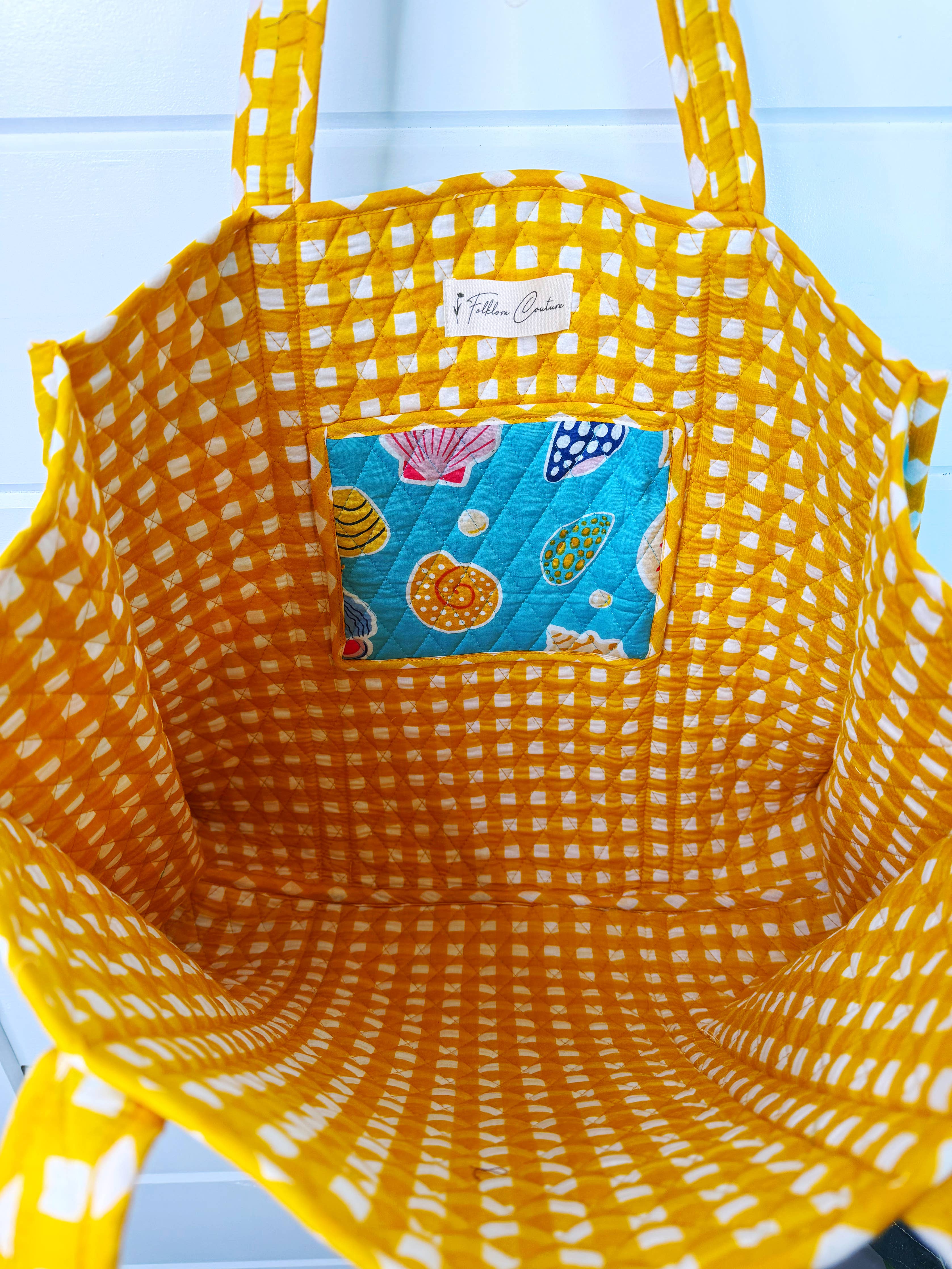 Quilted Tote Bag | Aqua Seashell | Large Shopping Tote Bag