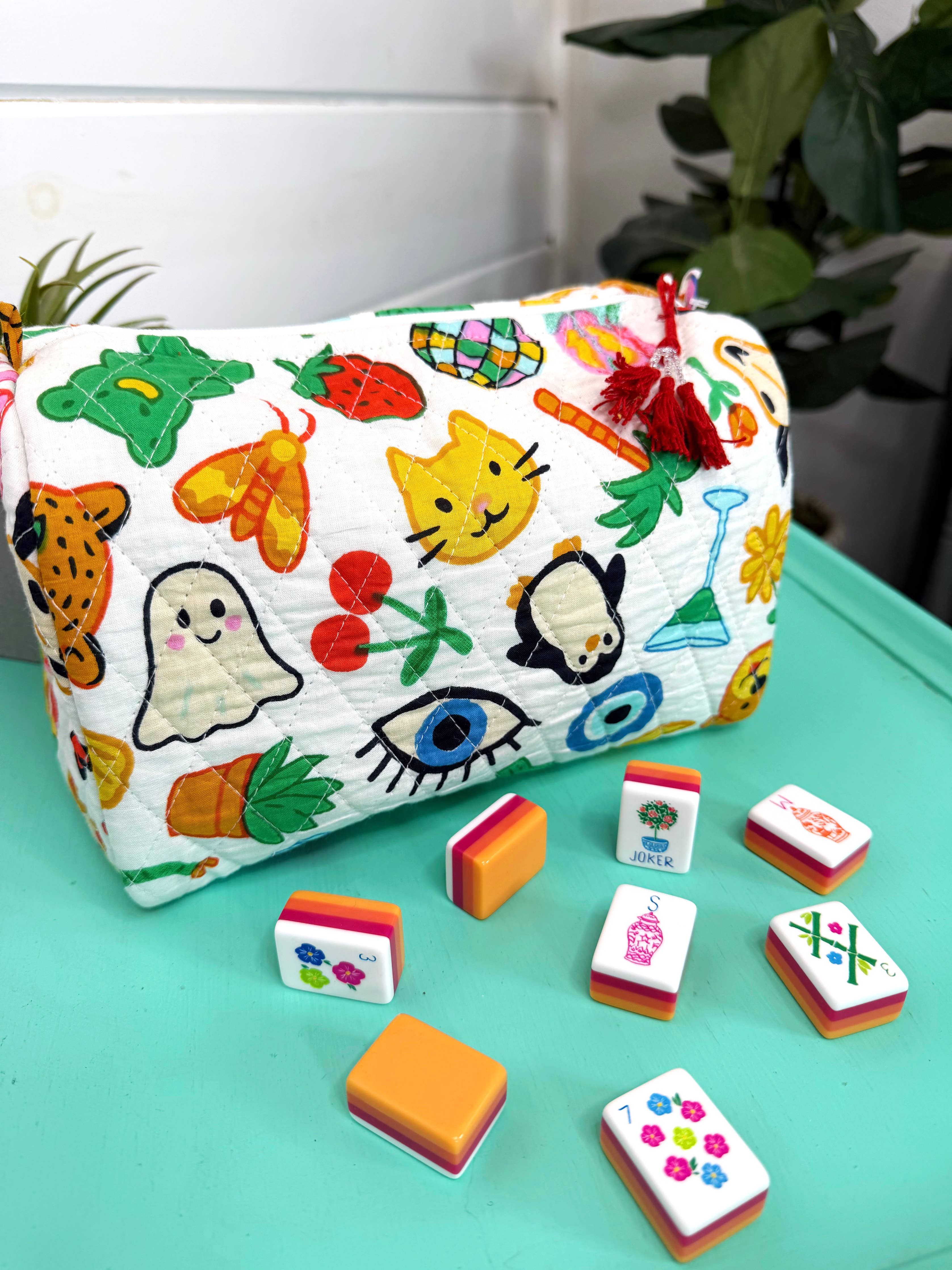 Quilted Toiletry Makeup Cosmetics Bags | Lucky Vibes White