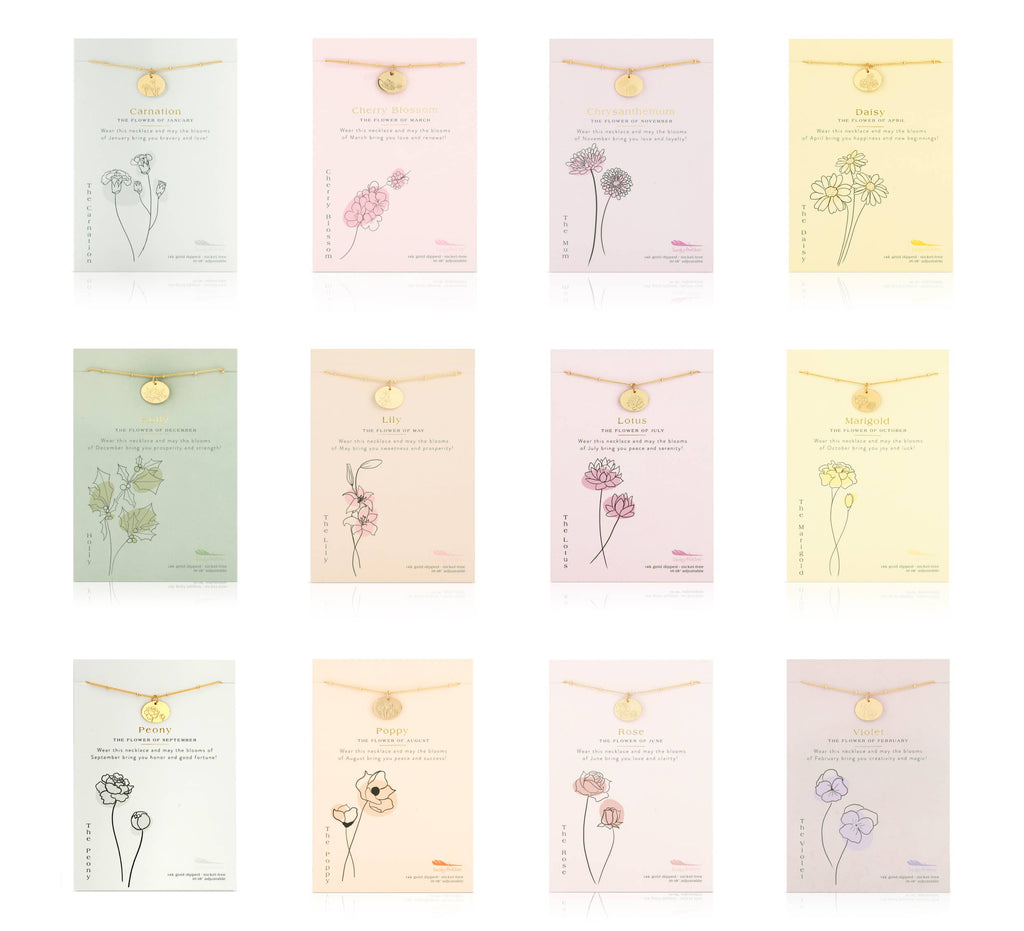 Birth Month Flower Necklace ASSORTMENT - 48 pc