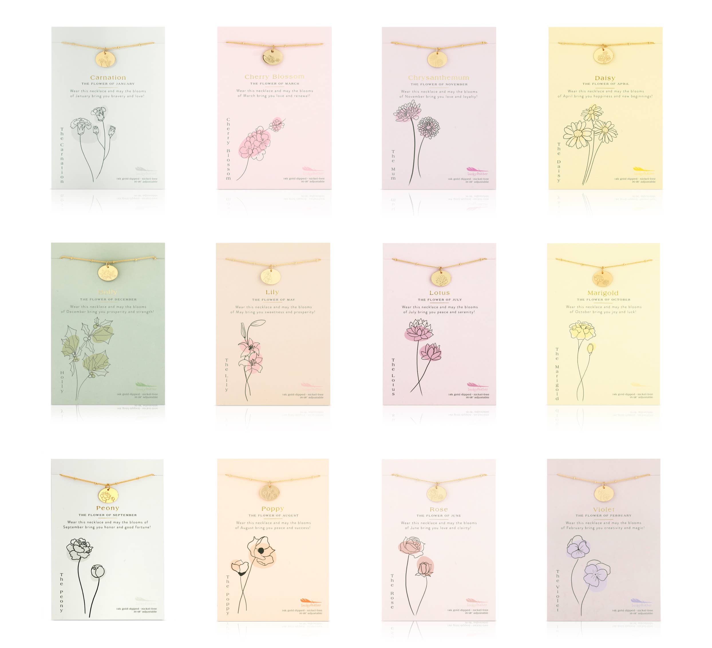 Birth Month Flower Necklace ASSORTMENT - 48 pc