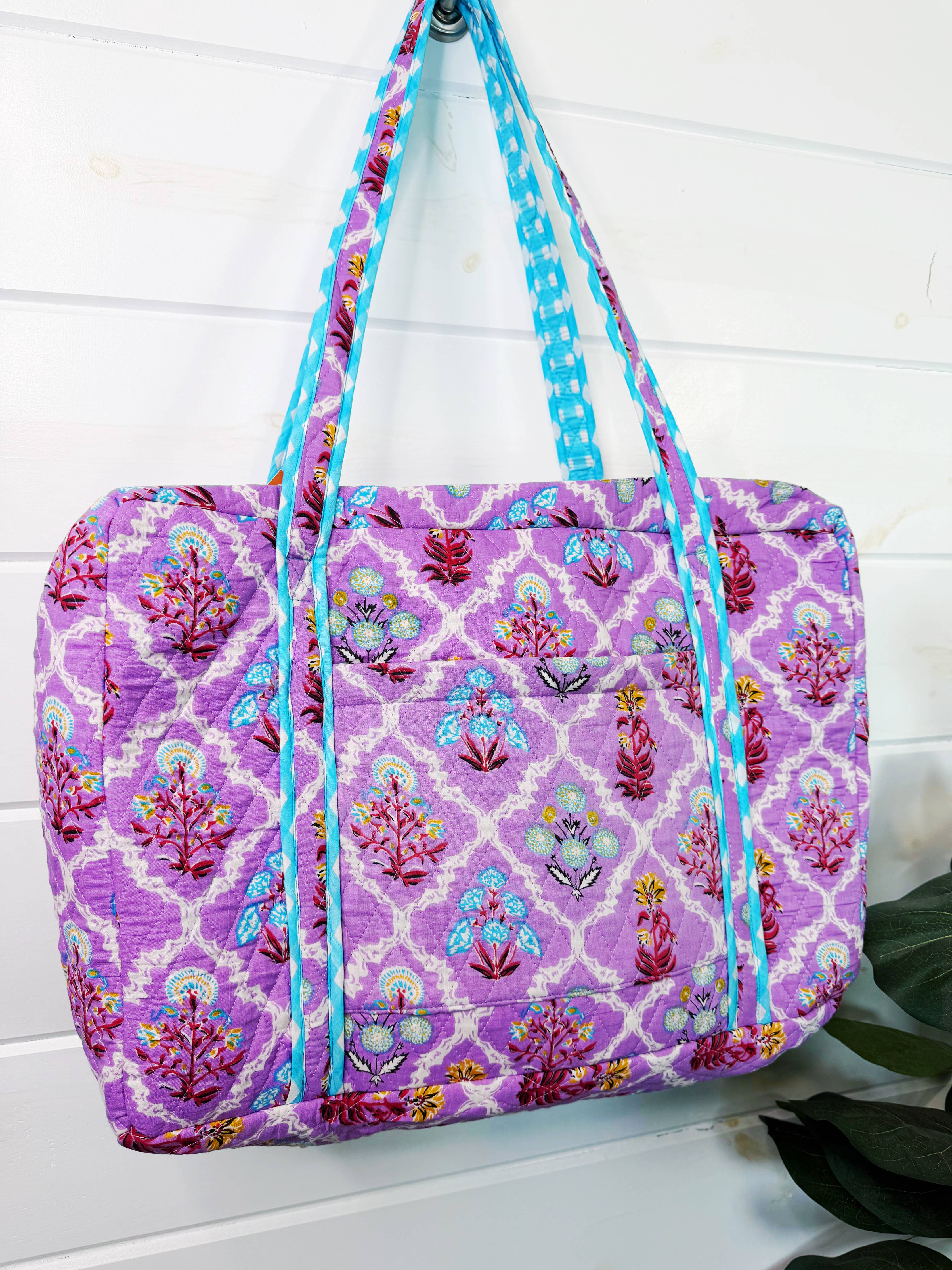 Quilted Duffle Bags | Weekender Bag | Purple Wildflowers