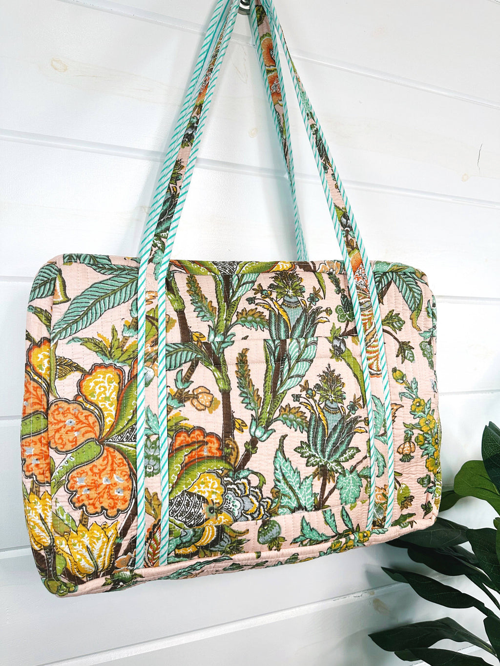 Quilted Duffle Bag | Weekender Overnight Bag | Botanical