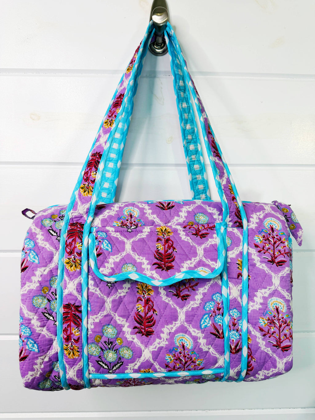 Quilted Mini Duffle Bag | Overnight Bag | Purple Wildflowers