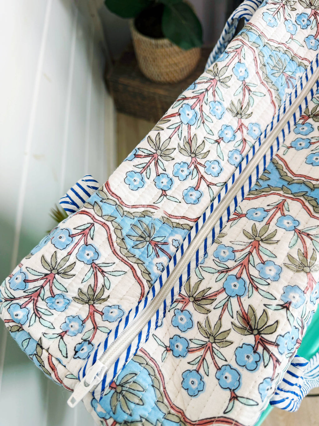 Quilted Weekender Duffle Bag | Blue Petals Floral Print