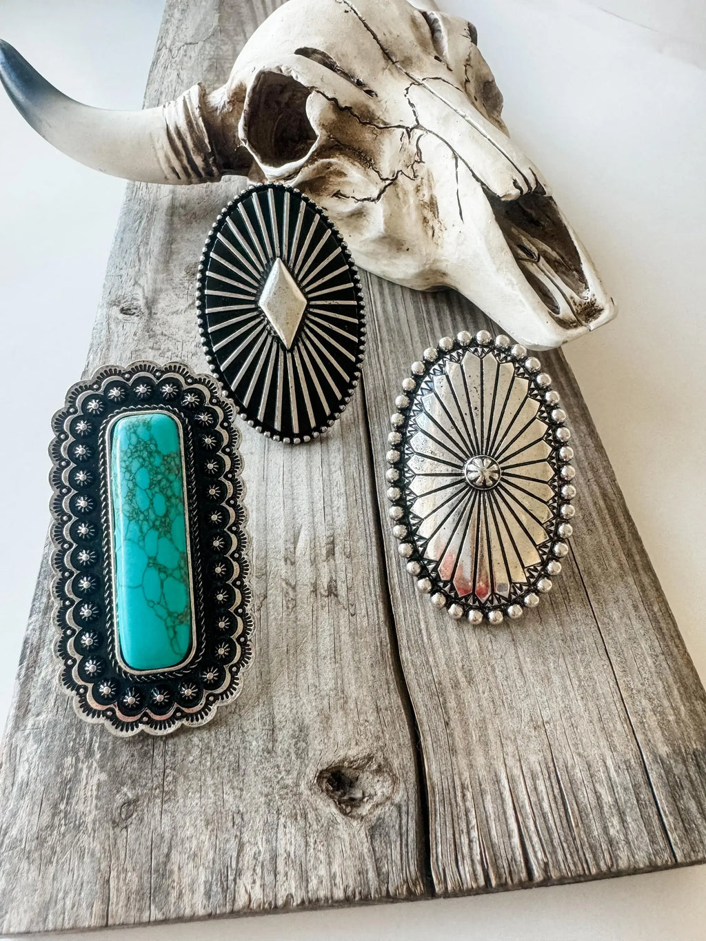 Western Large Concho Stone Cuff Ring 