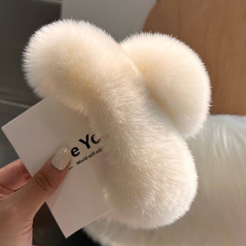 Furry plush hair claw clip for women