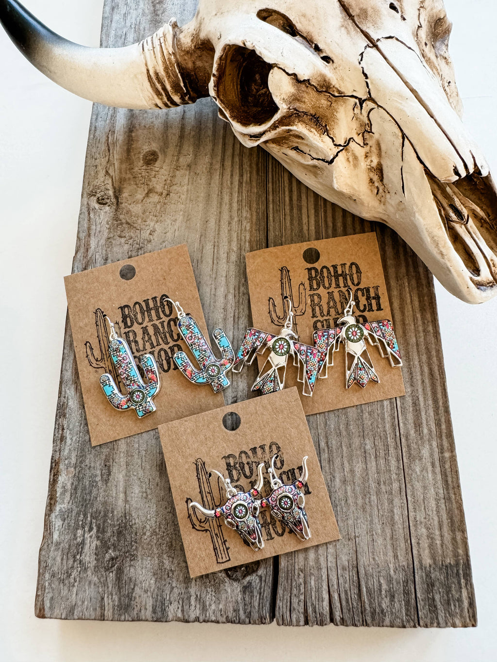Western Pendant Dangle Earrings Thunderbird | Steer | Cactus