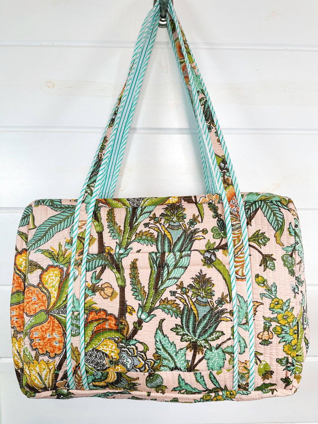Quilted Duffle Bag | Weekender Overnight Bag | Botanical