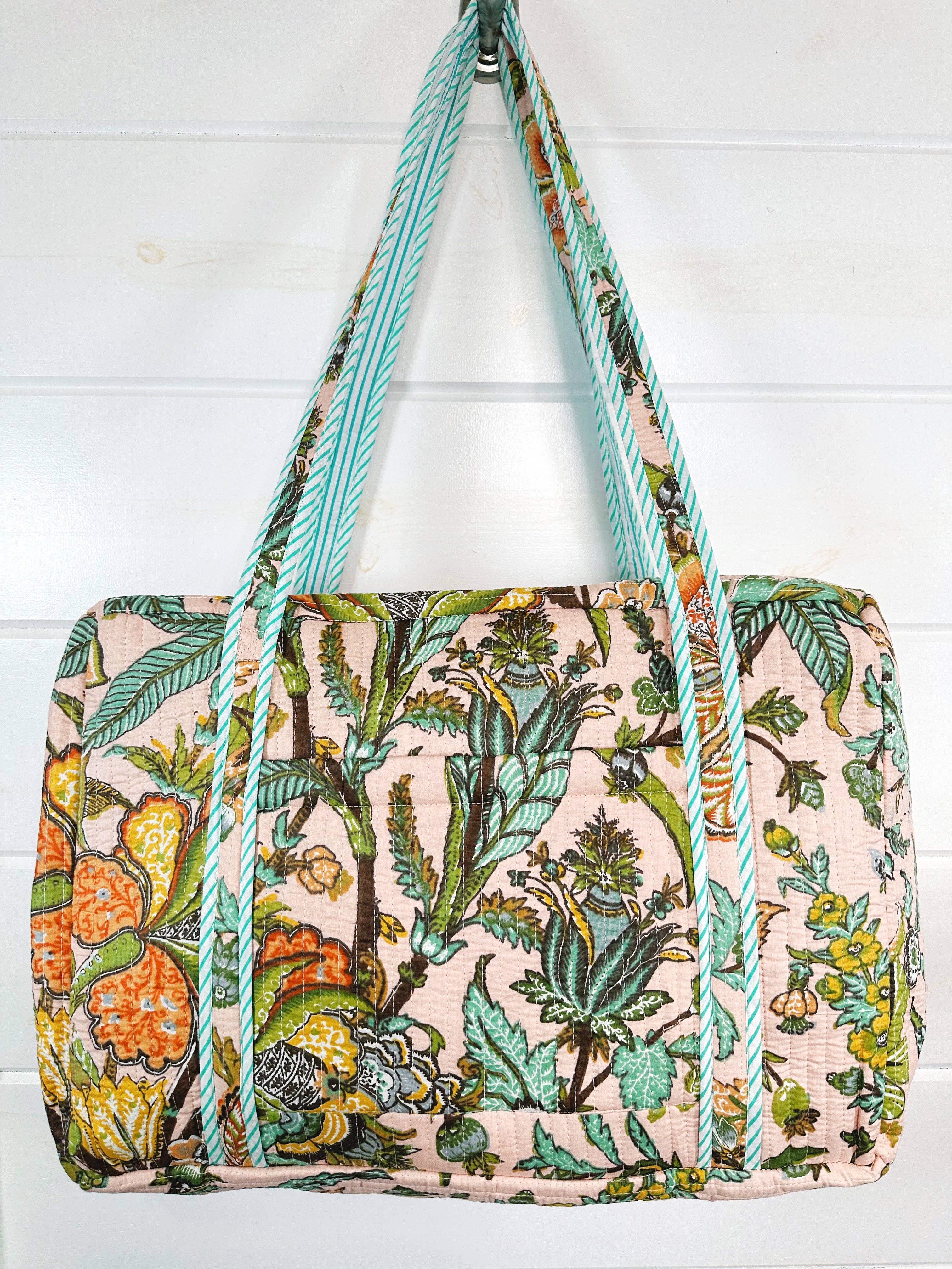 Quilted Duffle Bag | Weekender Overnight Bag | Botanical