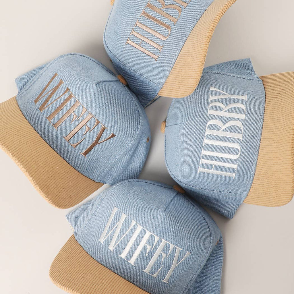 WIFEY Two-Tone Denim Corduroy Trucker Hat