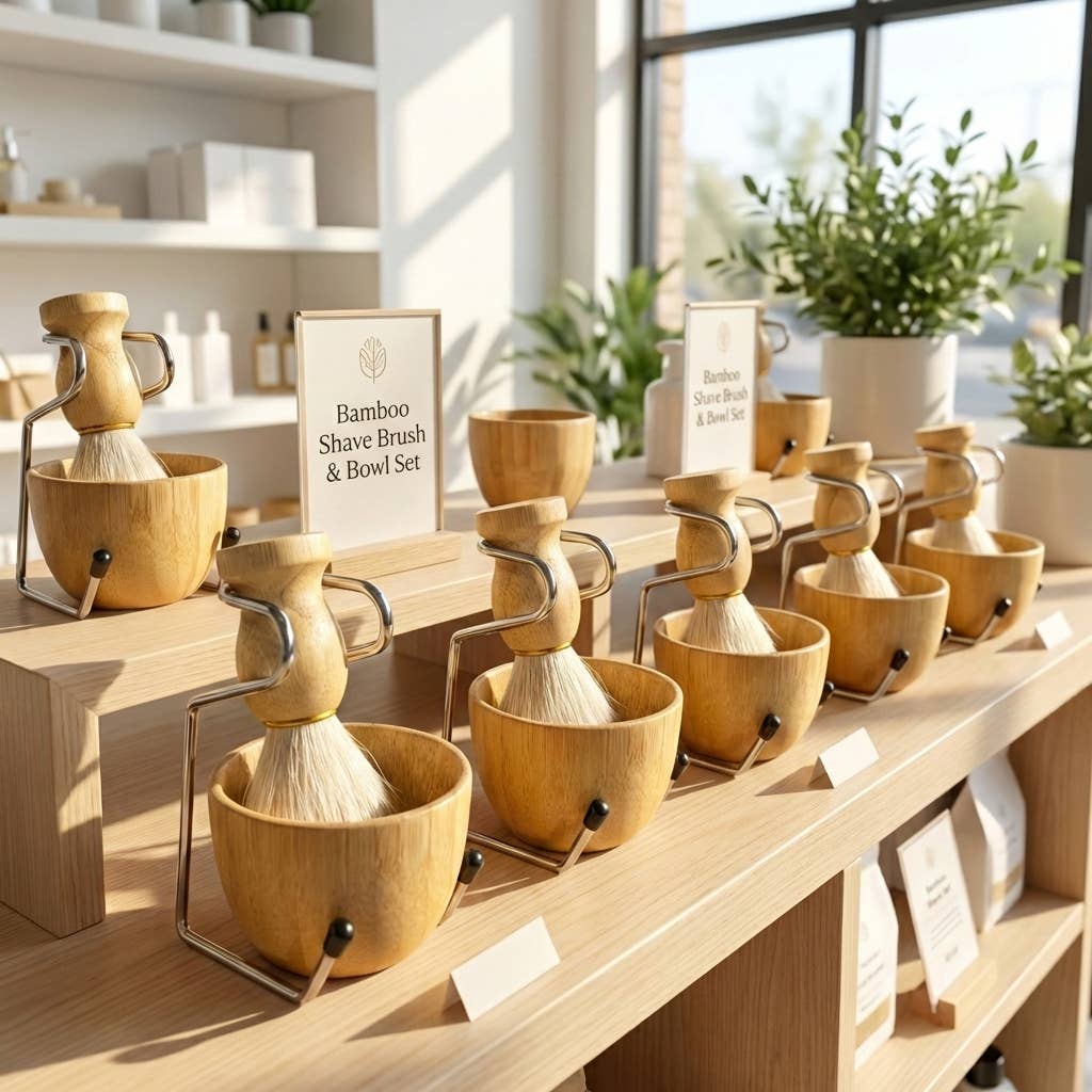 Natural Shaving Brush and Stand 3-in-1 Set |