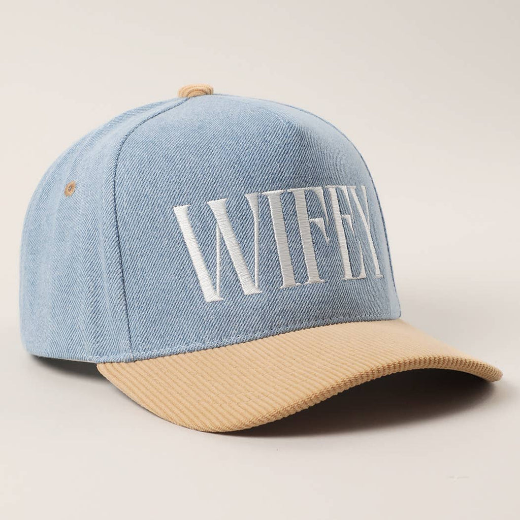 WIFEY Two-Tone Denim Corduroy Trucker Hat
