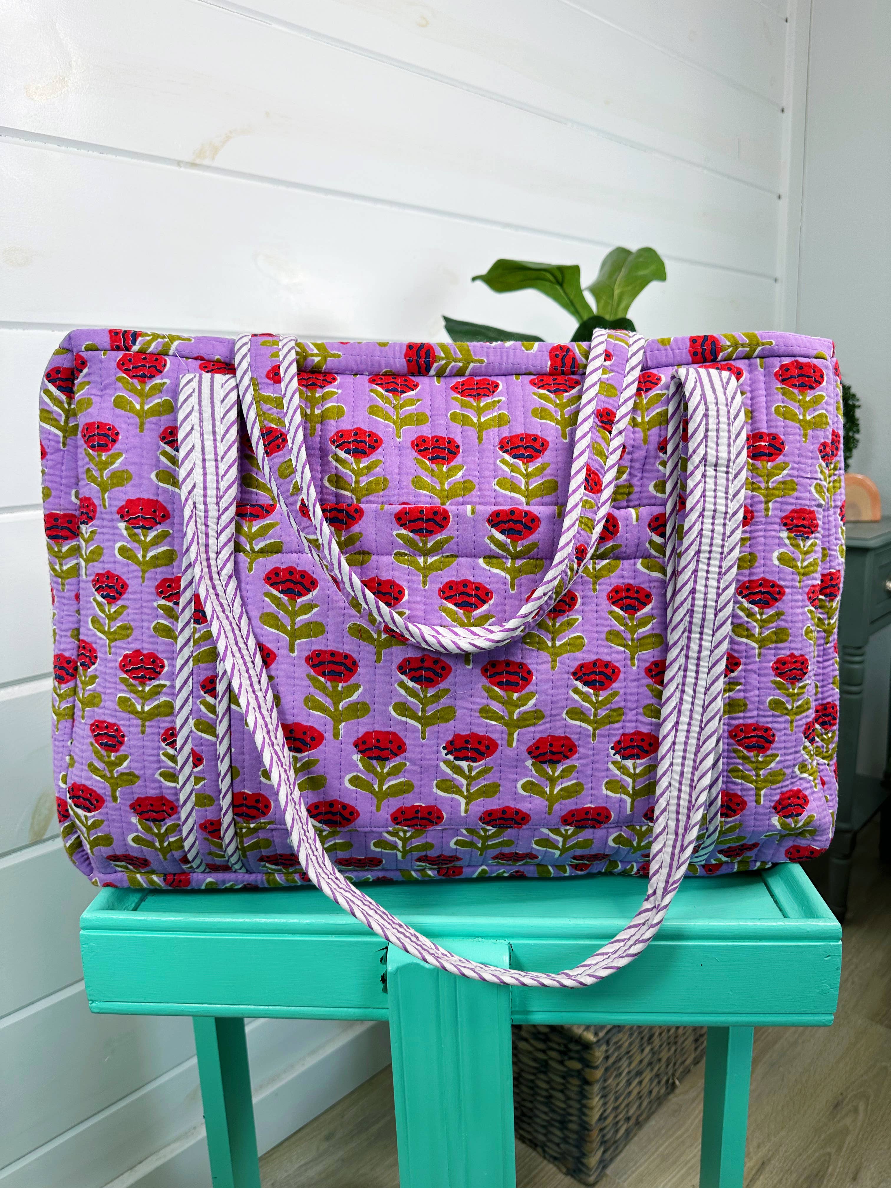 Quilted Duffle Bag | Weekender Travel Overnight Bag | Purple