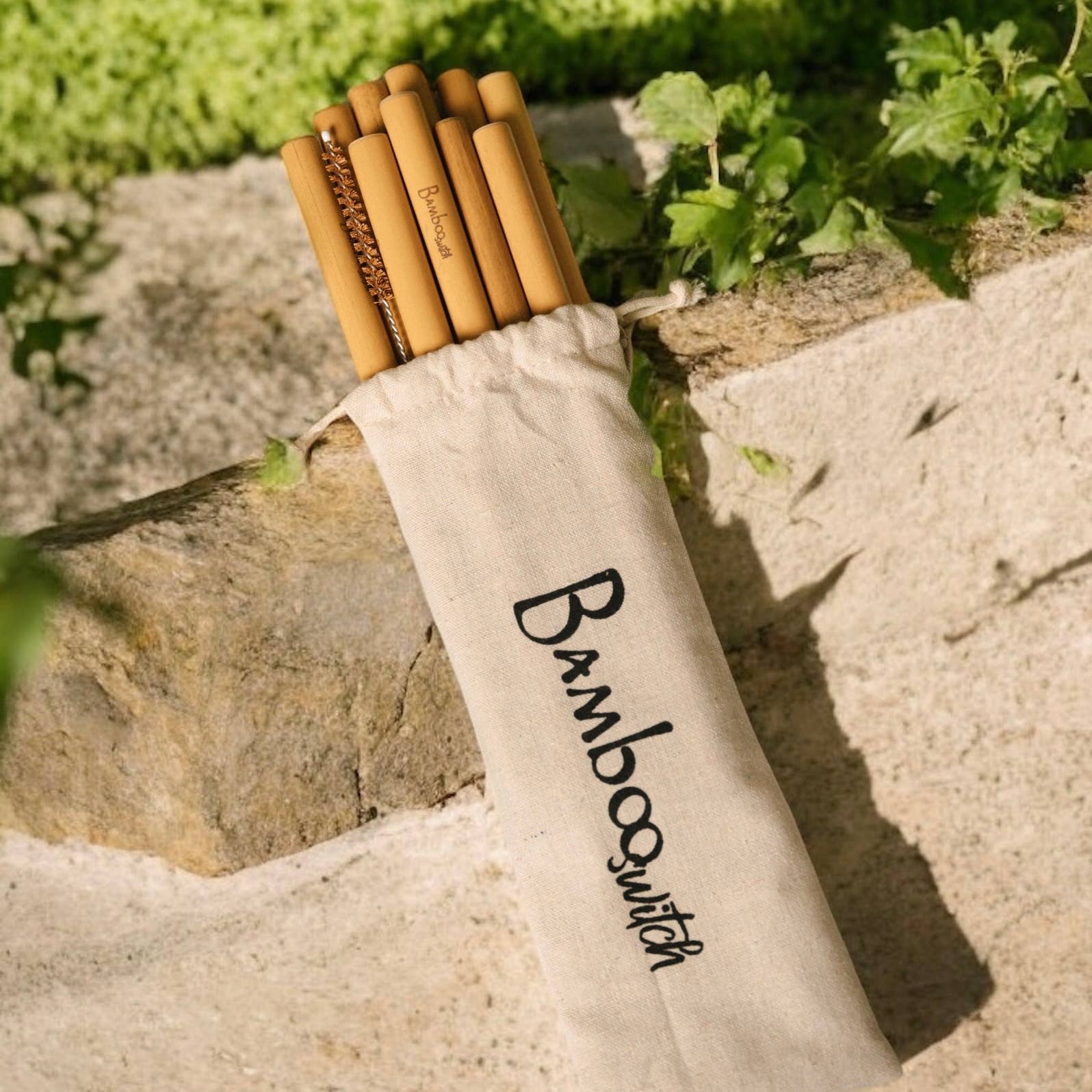 Set of 10 Bamboo Straws & Coconut Fiber Straw Cleaner Set