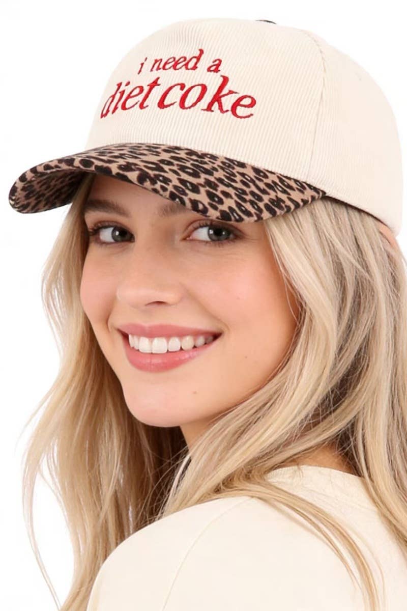 I Need A Diet Coke Two Tone Corduroy Cap - Zenana