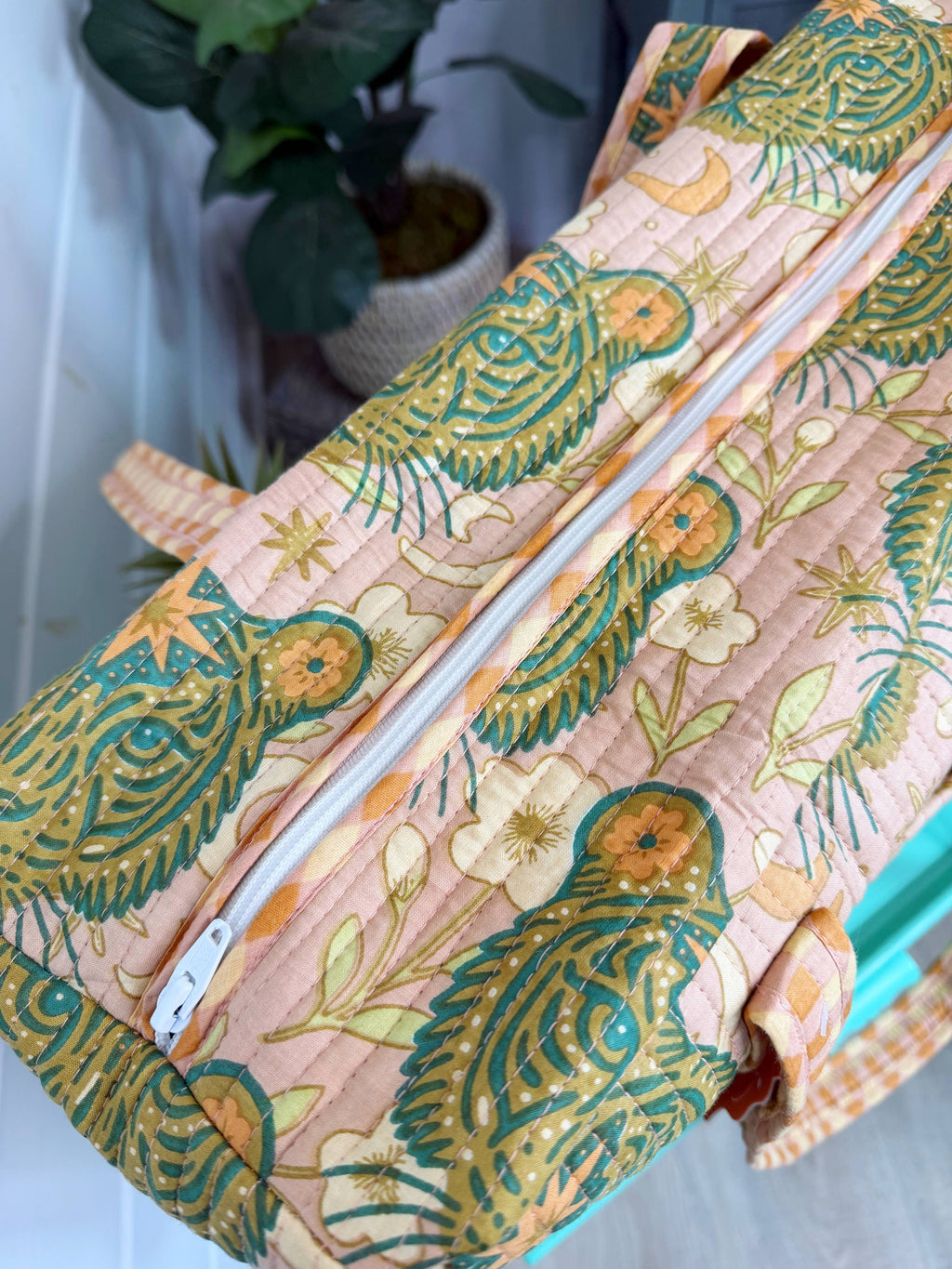 Quilted Weekender Duffle Bag - Sandstone Celestial Tiger