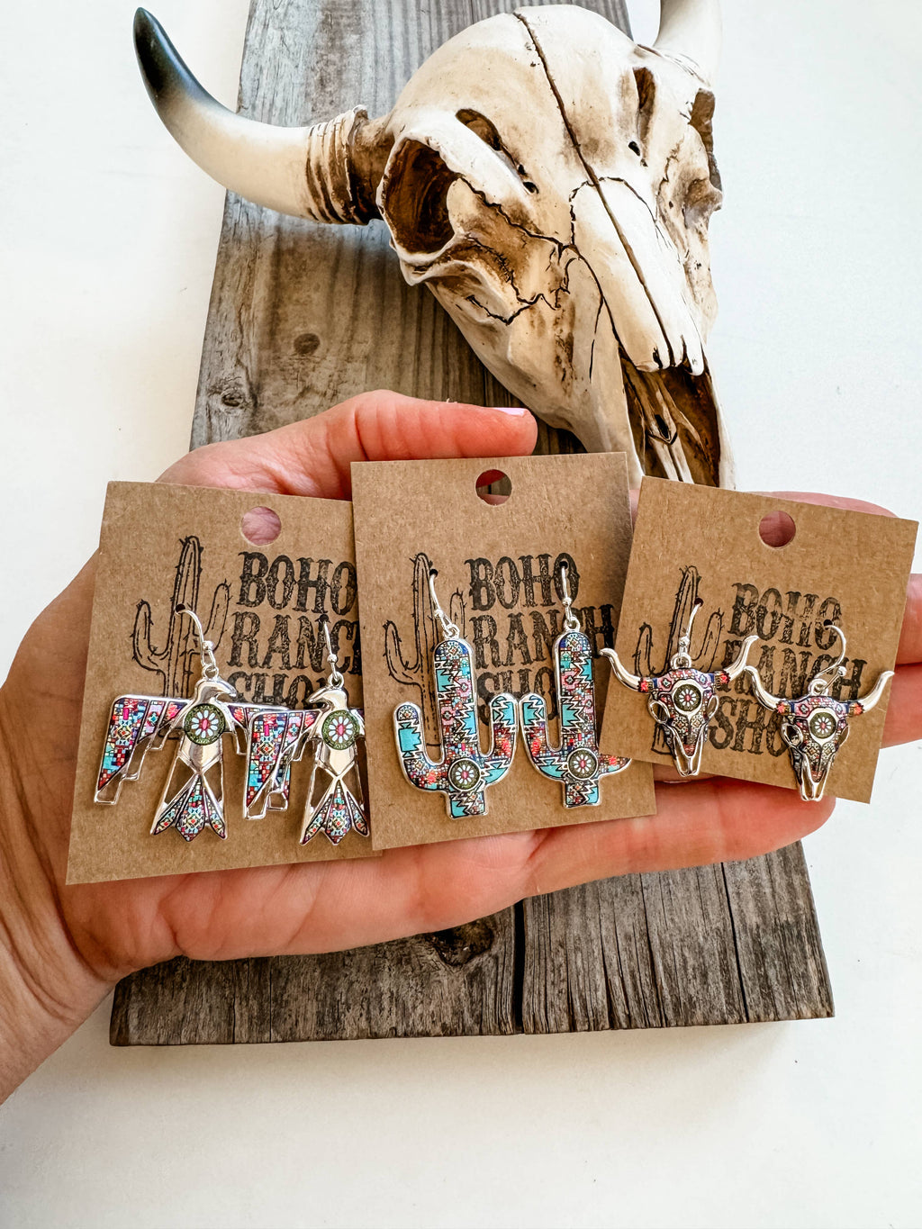 Western Pendant Dangle Earrings Thunderbird | Steer | Cactus