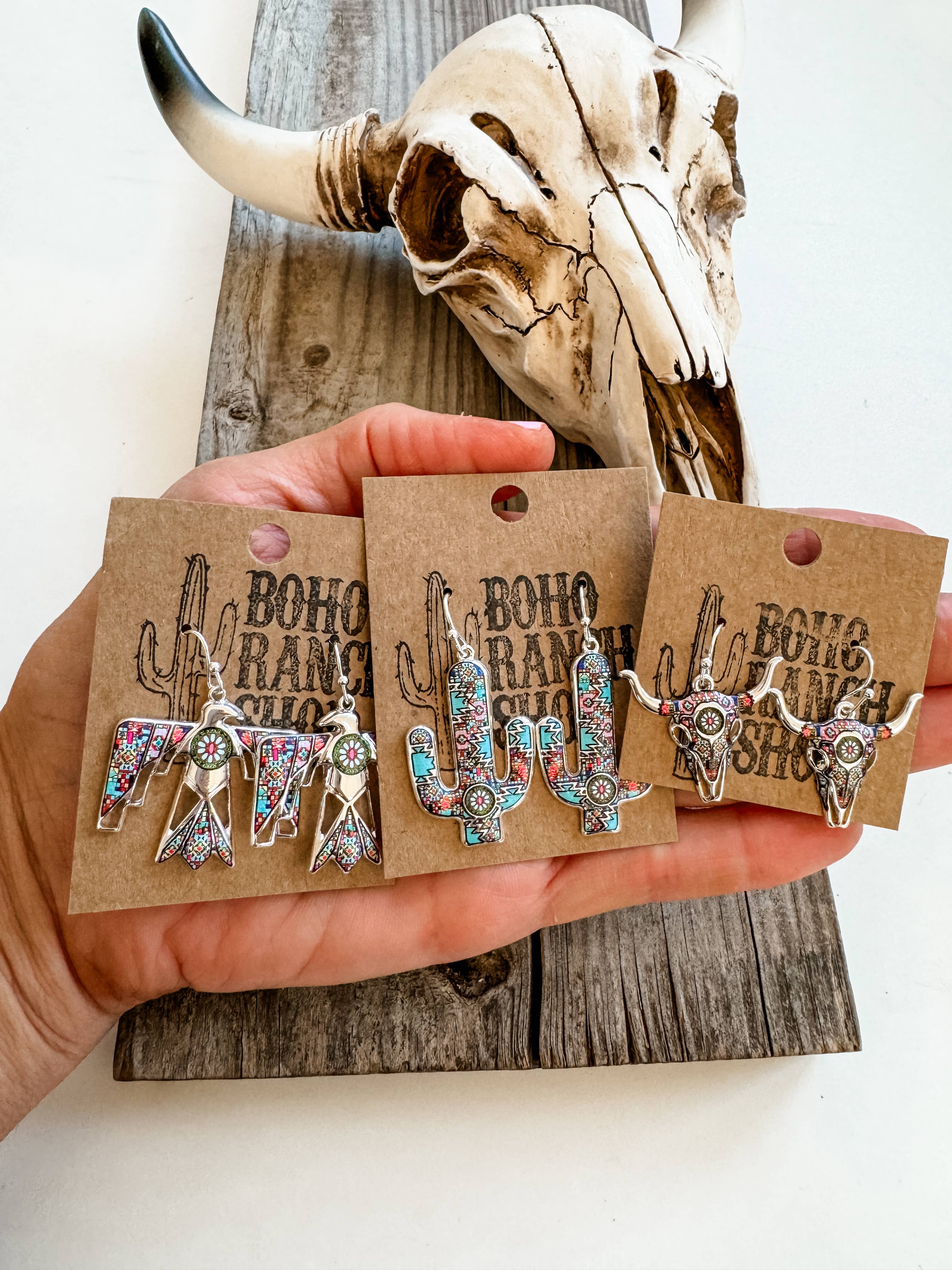 Western Pendant Dangle Earrings Thunderbird | Steer | Cactus