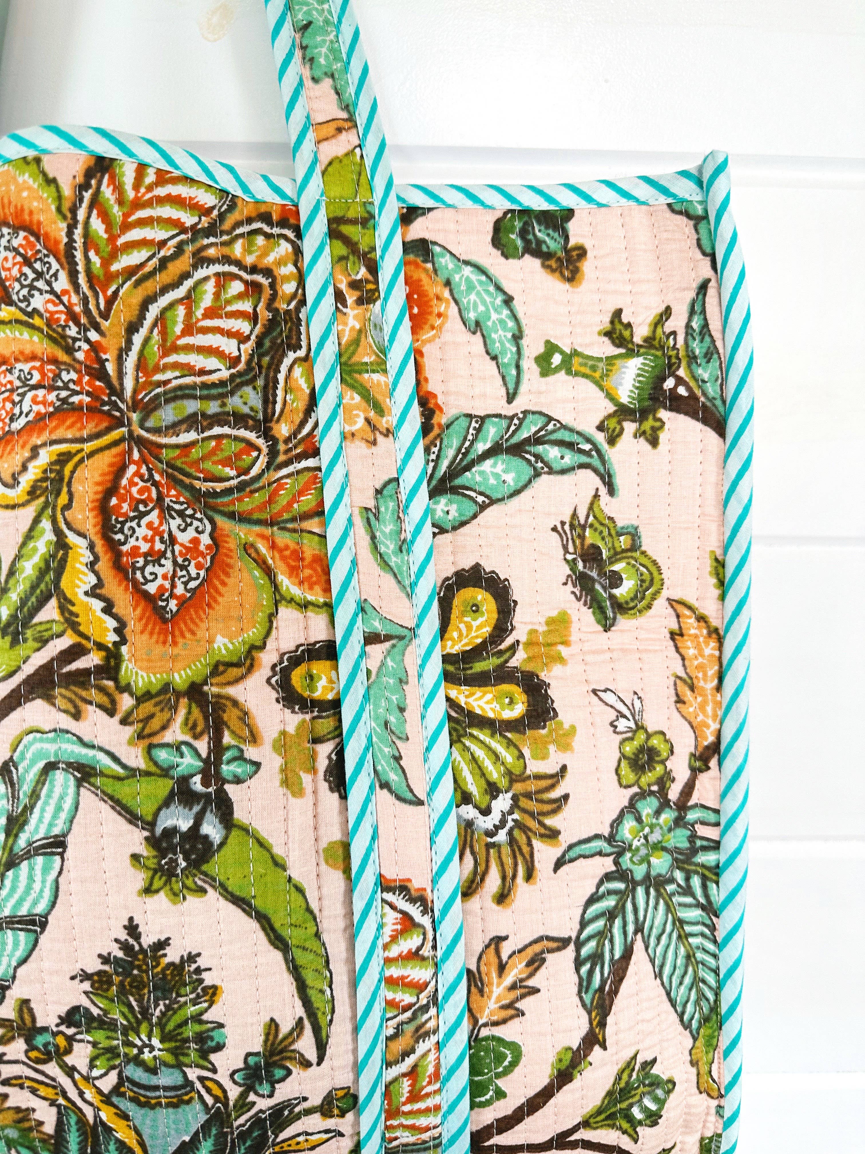 Quilted Tote Bag | Botanical Tote Bag | Large Shopping Tote