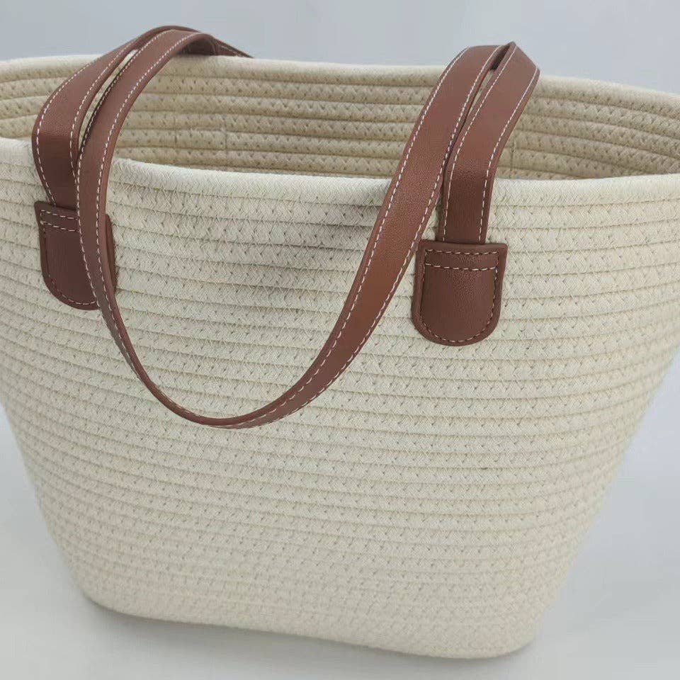 Women's Cotton Rope Woven Korean Style Shoulder Tote Bag