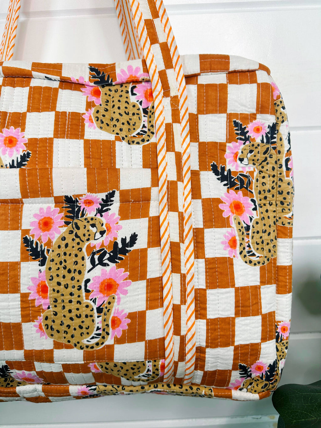 Quilted Duffle Bag | Weekender Travel Bag | Jaguar Print