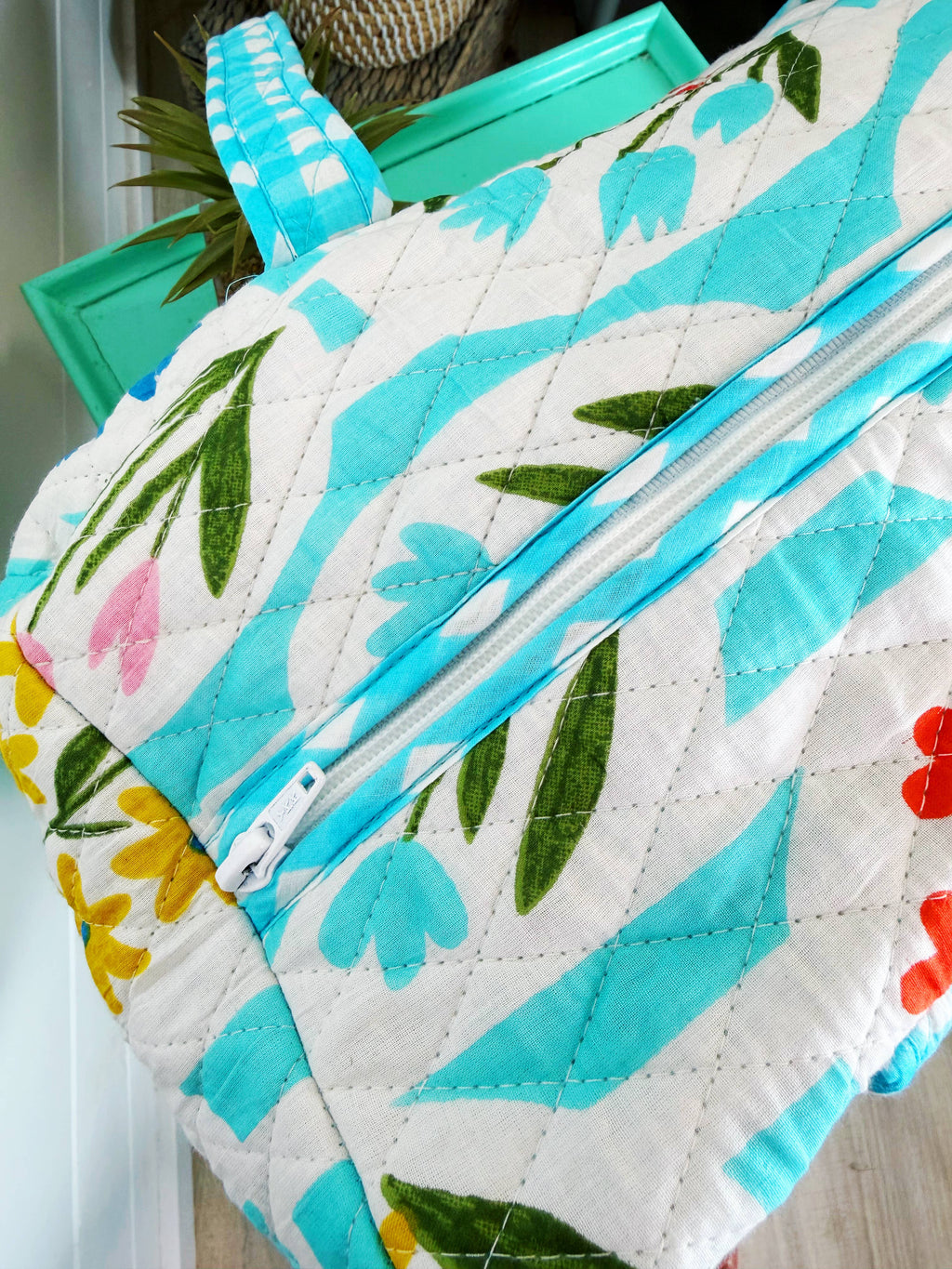 Quilted Weekender Duffle Bag | Aqua Garden Party