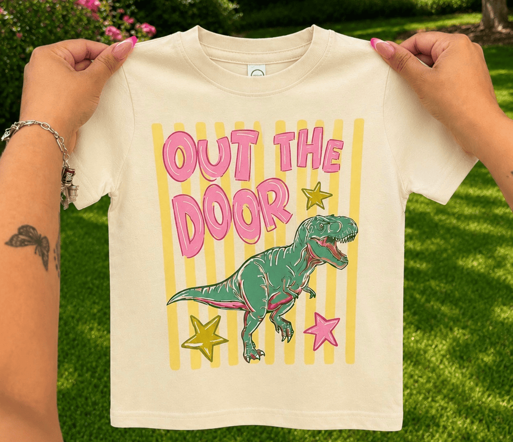 Out The Door Dinosaur - Childrens Grahpc Tees