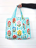 Tote Bags Quilted | Large Travel Tote | Aqua Garden Party