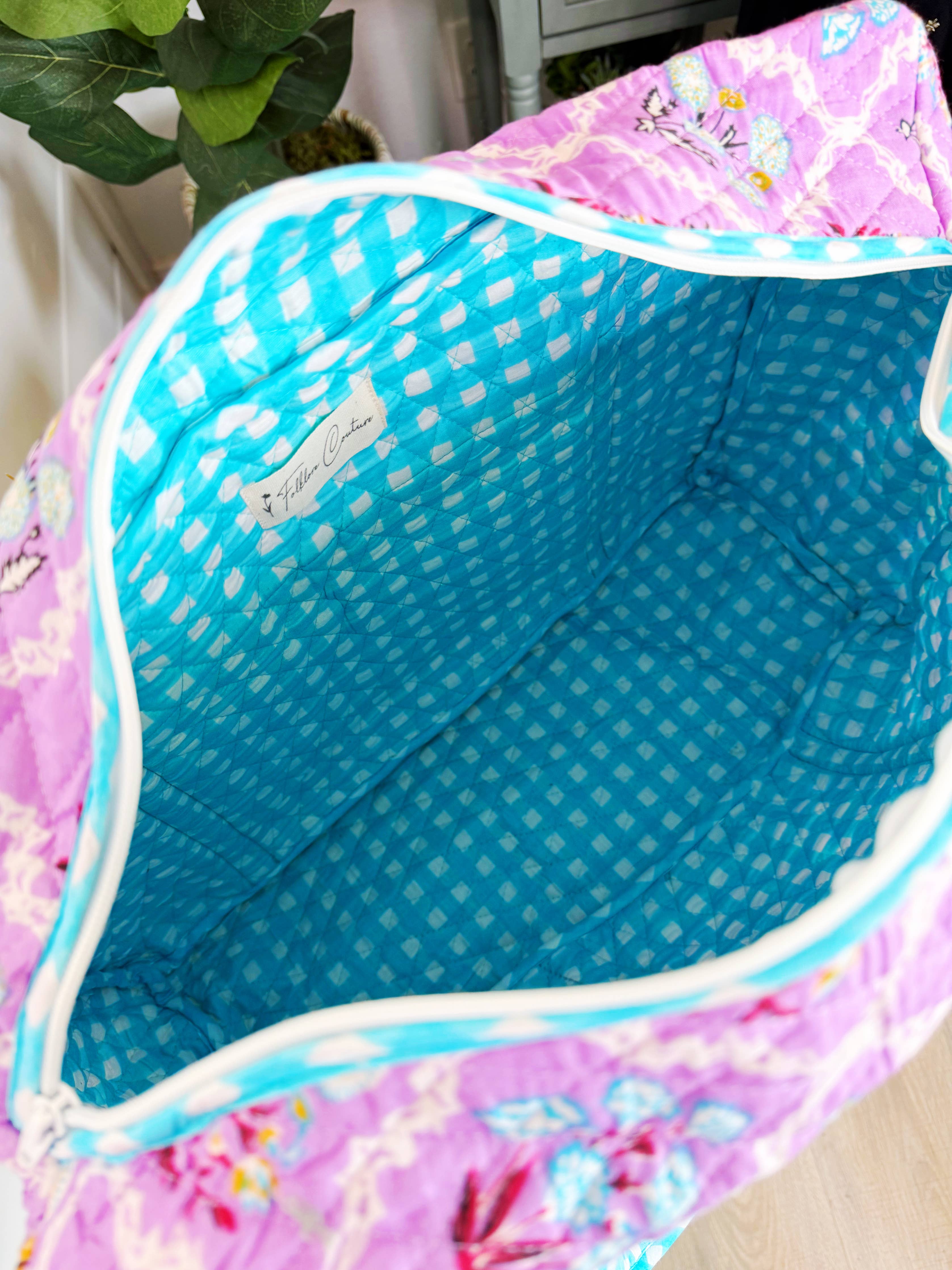 Quilted Duffle Bags | Weekender Bag | Purple Wildflowers