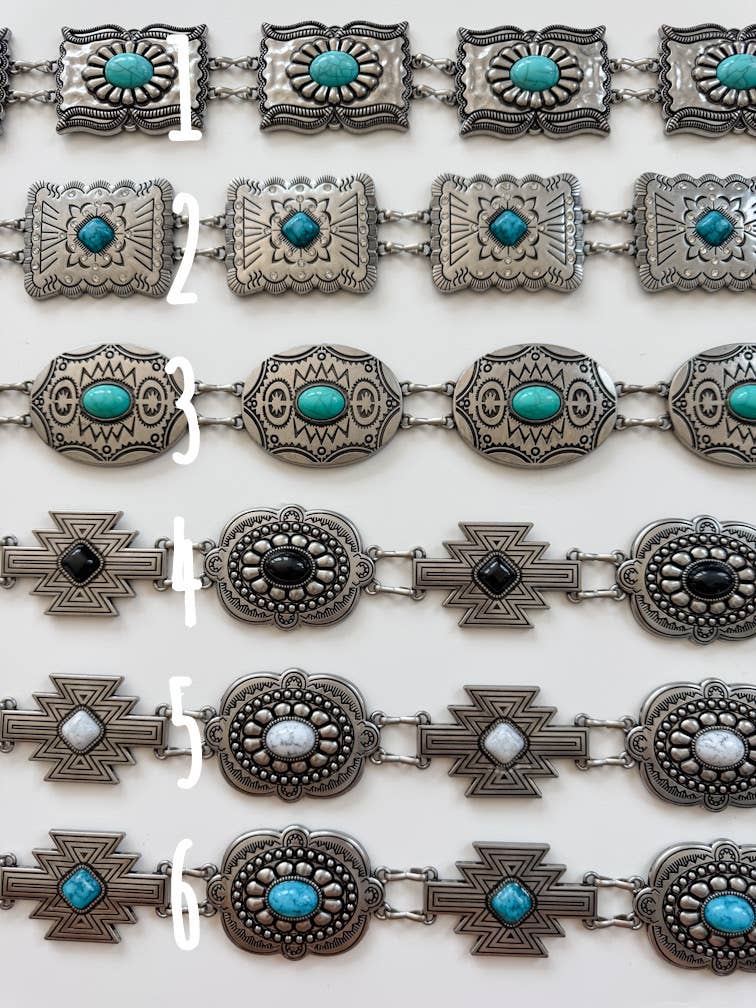 Western Concho Chain Belt – Vintage Silver Style