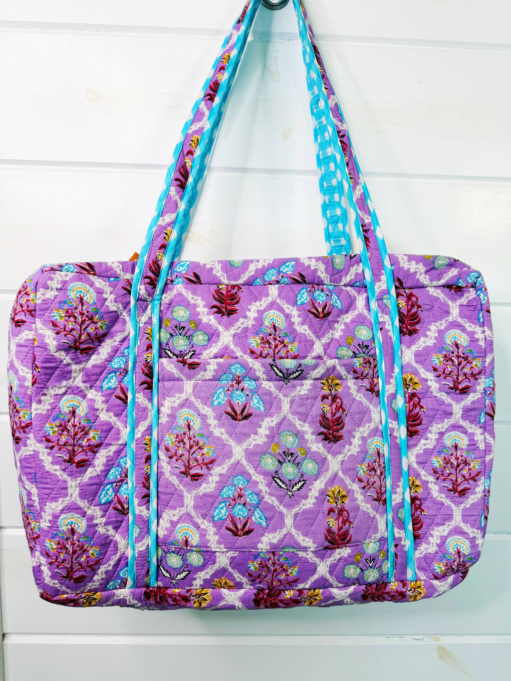 Quilted Duffle Bags | Weekender Bag | Purple Wildflowers