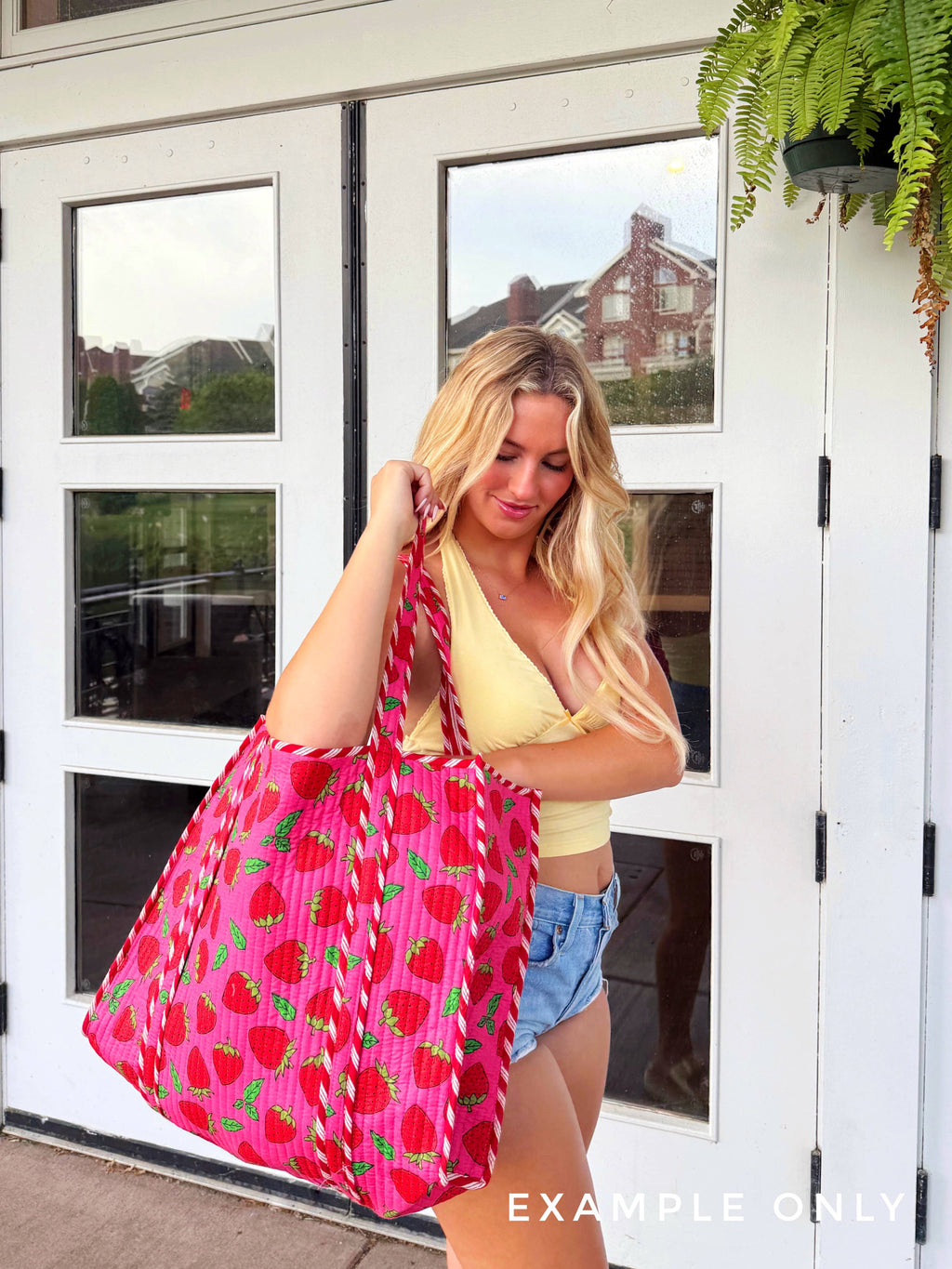 Large Tote Bags | Quilted Travel Tote | White Cherry & Bows