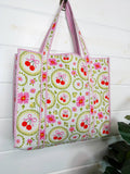 Large Tote Bags | Quilted Travel Tote | White Cherry & Bows