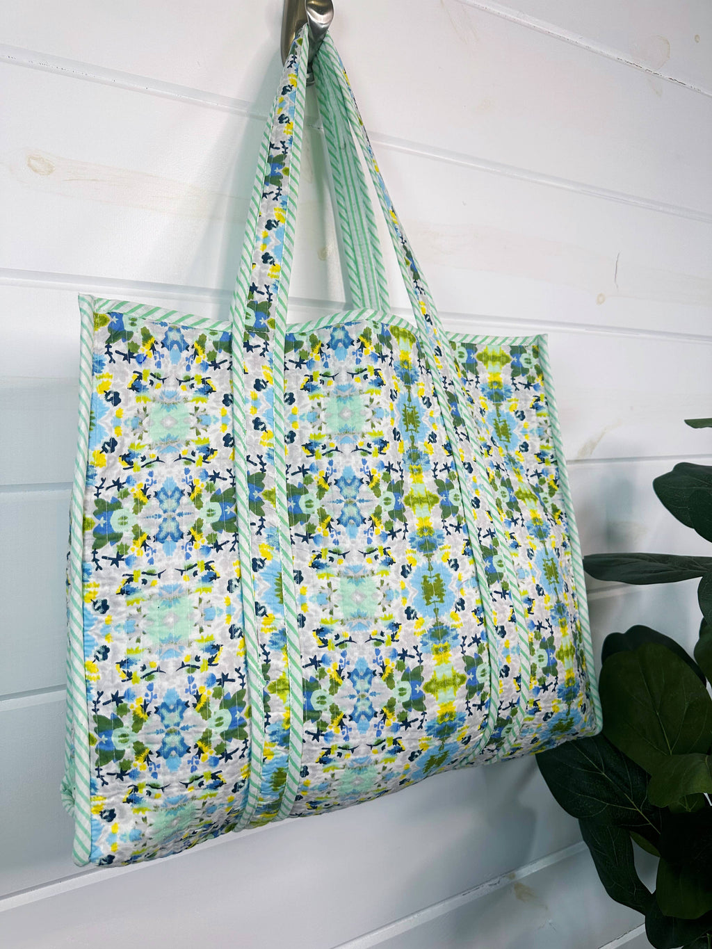 Large Tote Bags | Handmade Quilted Tote | Aqua Tie Dye