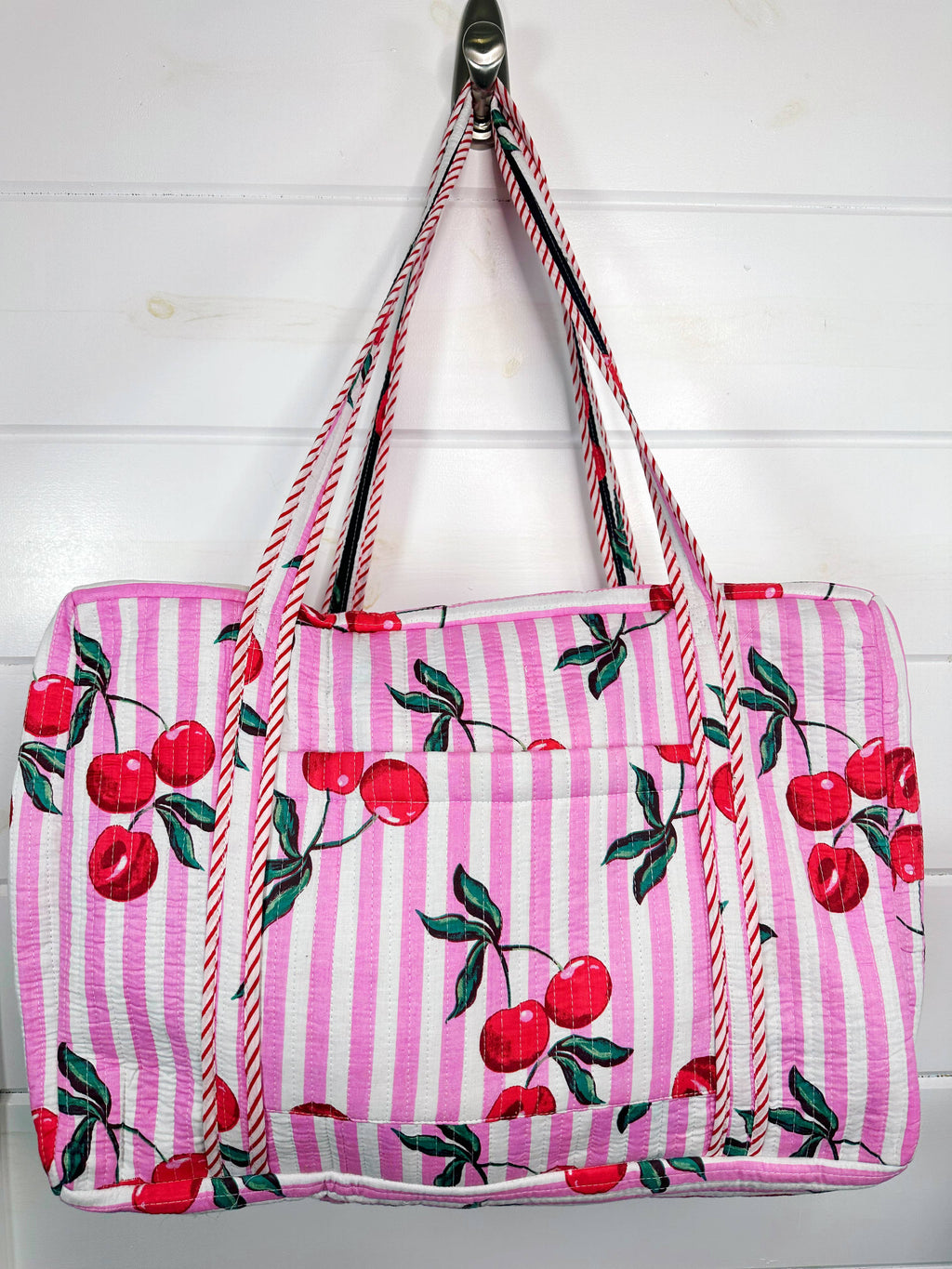 Quilted Duffle Bag | Weekender Travel Bags | Cherry Print
