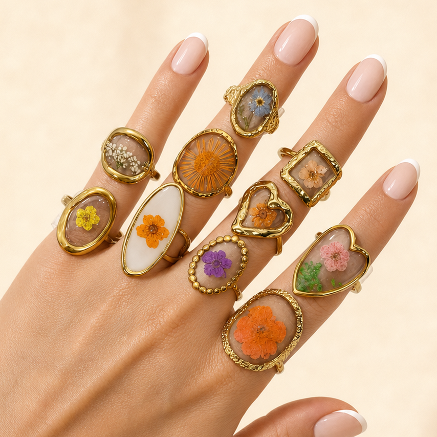 18K STAINLESS STEEL TARNISH FREE FLORAL RINGS | 40R104