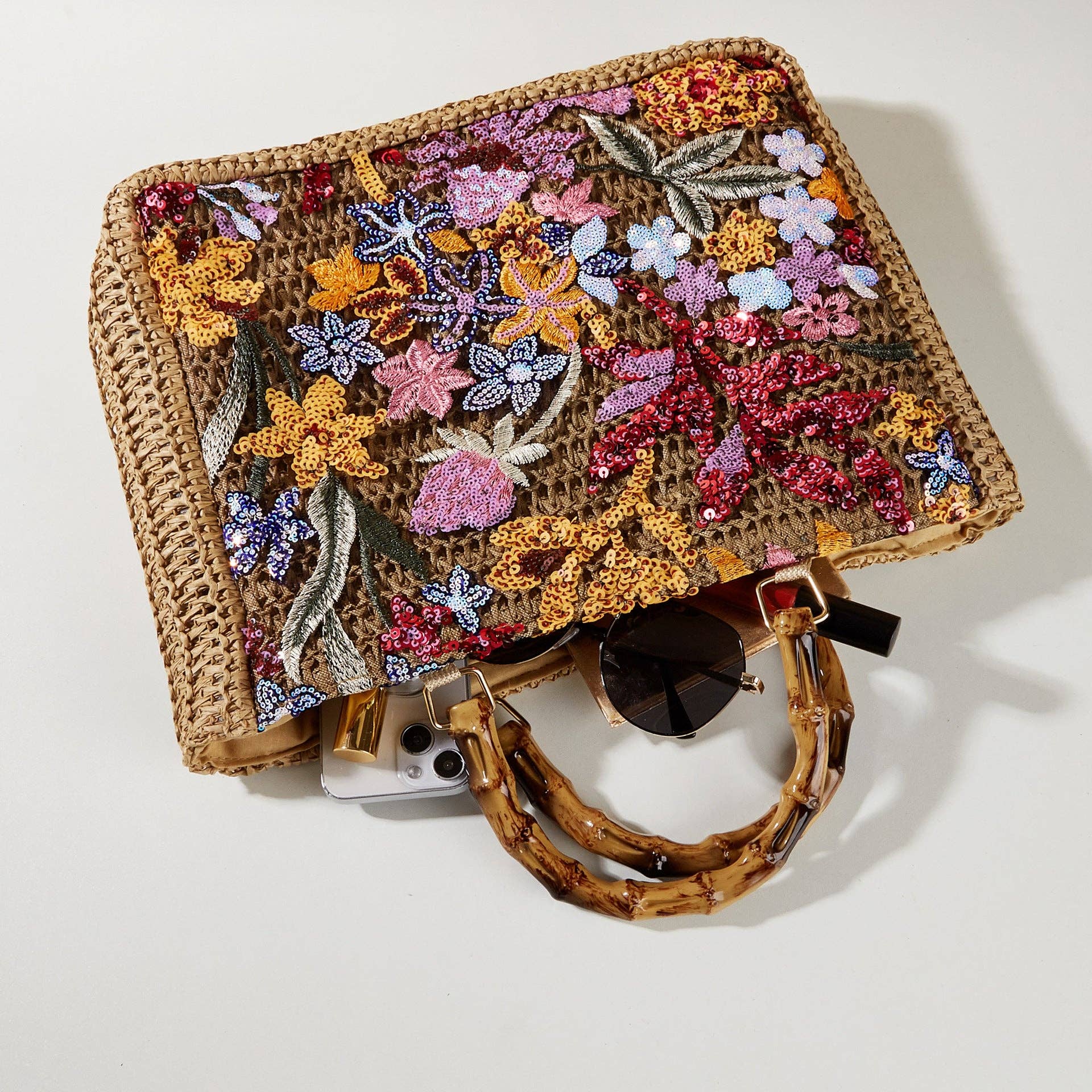 Embroidered Straw Large Capacity Tote Bag