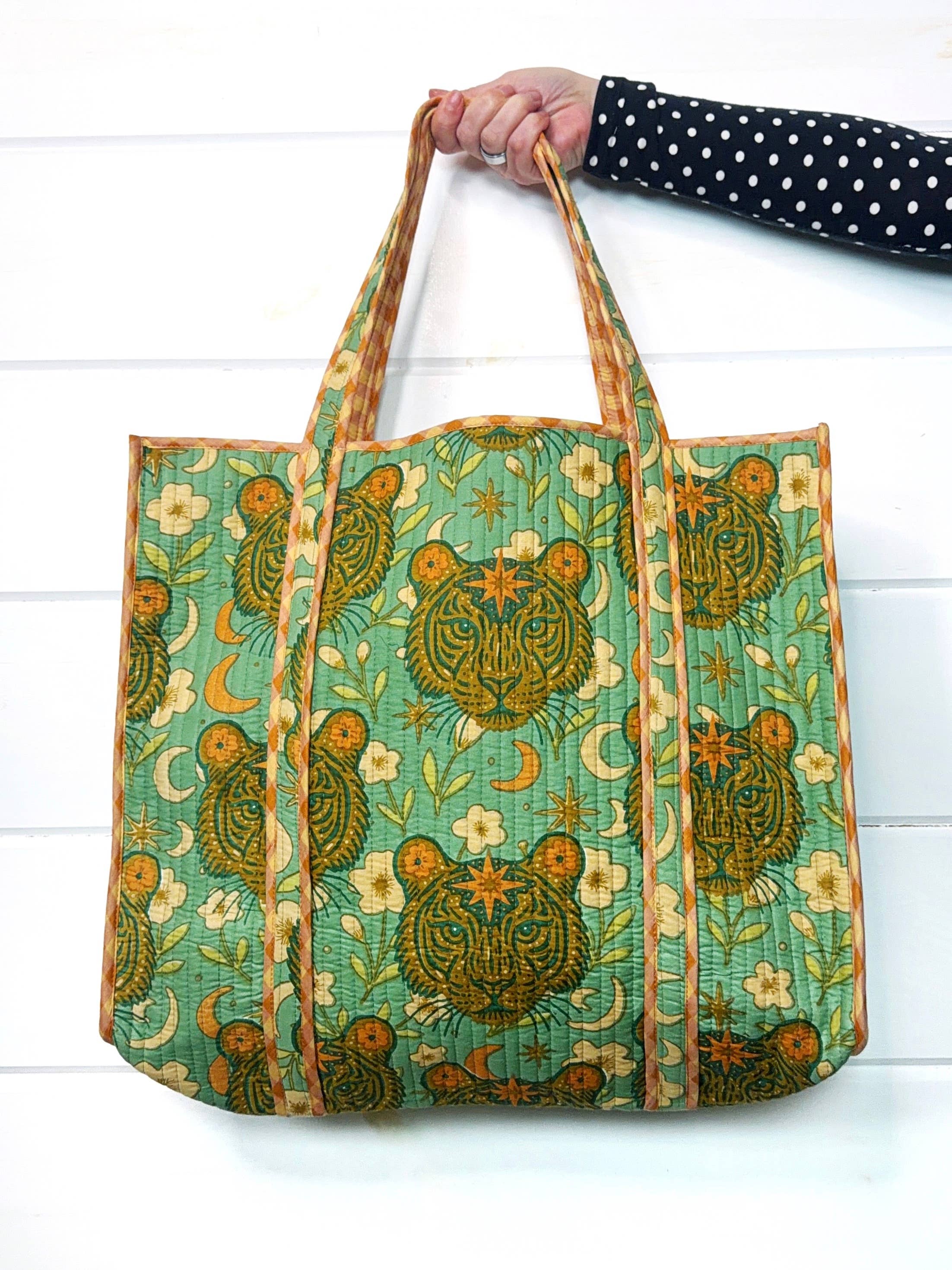 Large Tote Bags | Quilted Tote | Jade Celestial Tiger