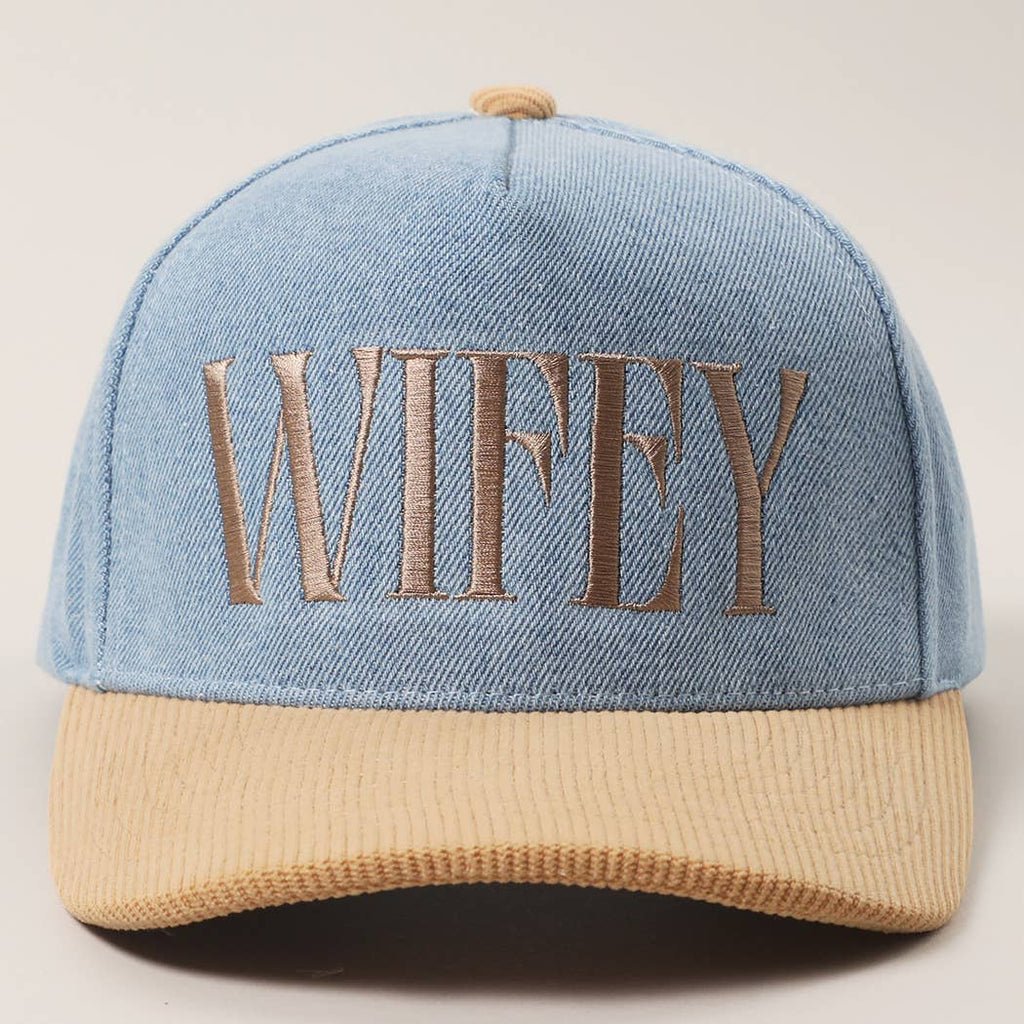 WIFEY Two-Tone Denim Corduroy Trucker Hat