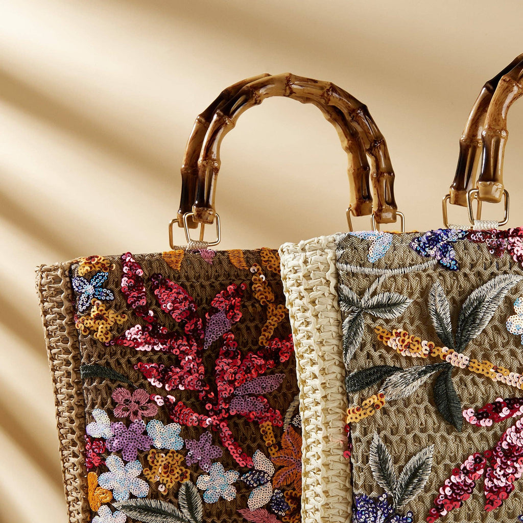 Embroidered Straw Large Capacity Tote Bag