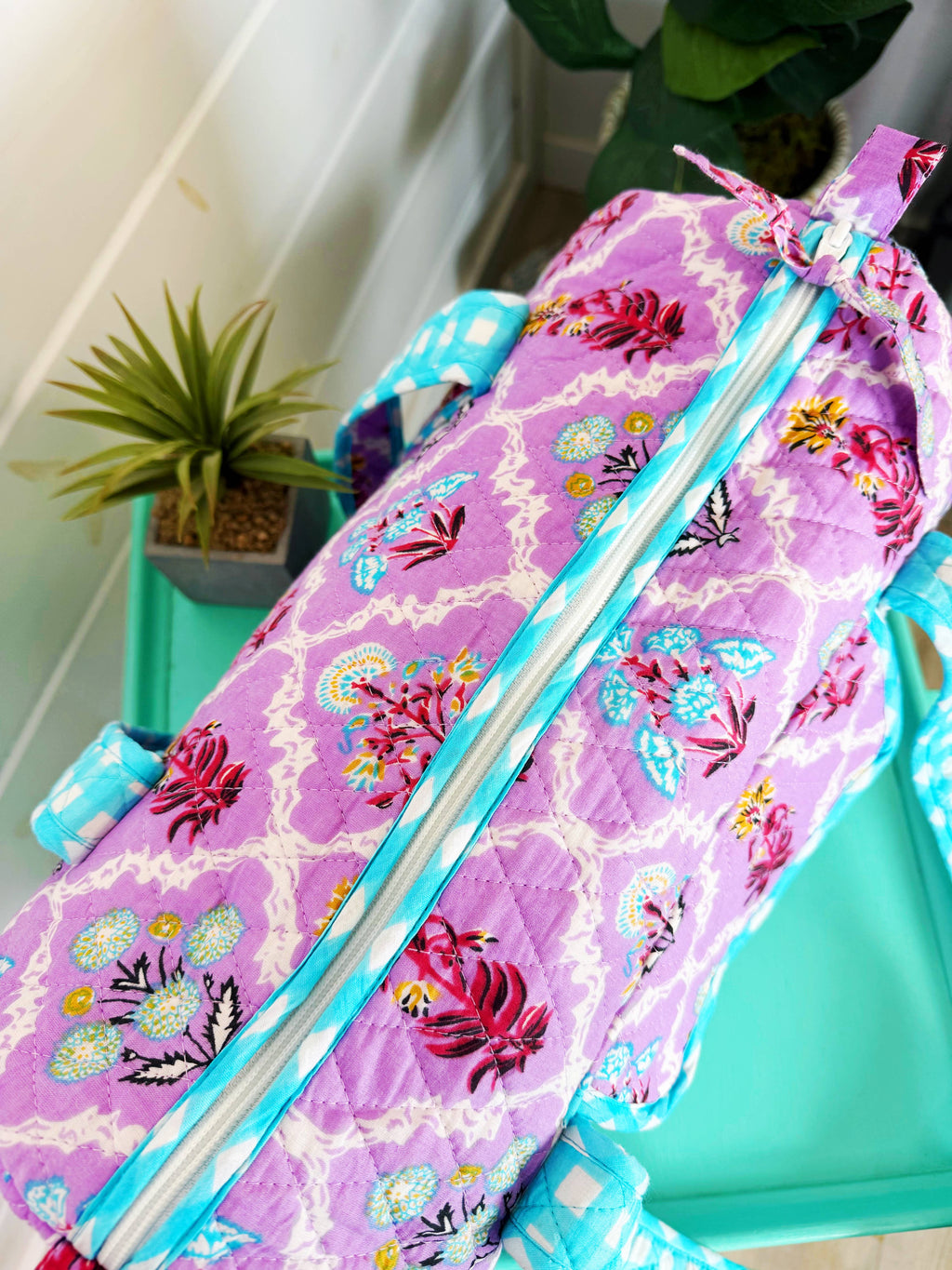 Quilted Mini Duffle Bag | Overnight Bag | Purple Wildflowers