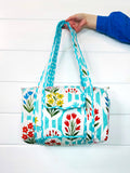 Quilted Mini Duffle Bag | Aqua Garden Party | Overnight Bag