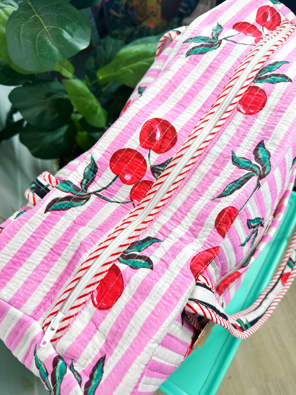 Quilted Duffle Bag | Weekender Travel Bags | Cherry Print