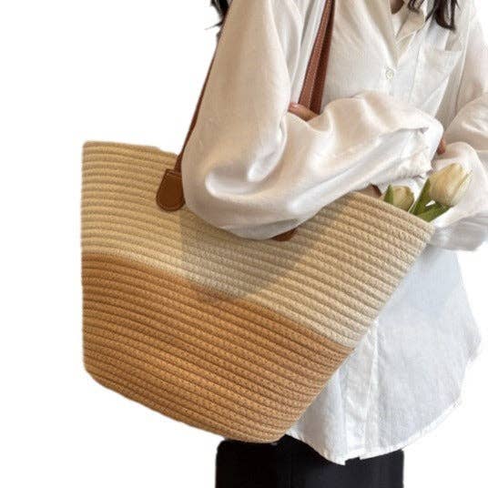 Women's Cotton Rope Woven Korean Style Shoulder Tote Bag