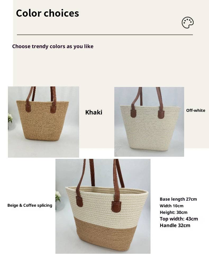 Women's Cotton Rope Woven Korean Style Shoulder Tote Bag