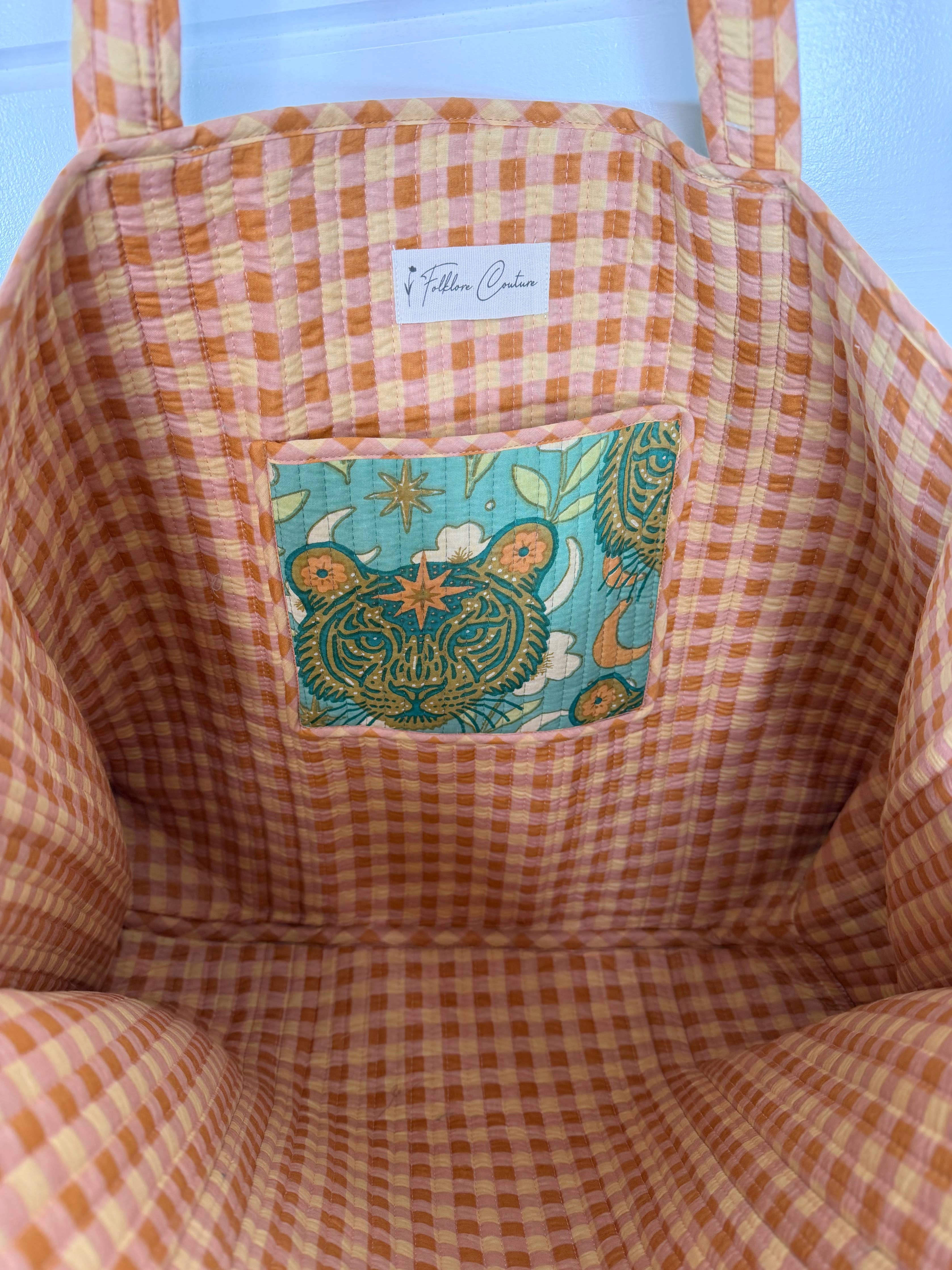 Large Tote Bags | Quilted Tote | Jade Celestial Tiger