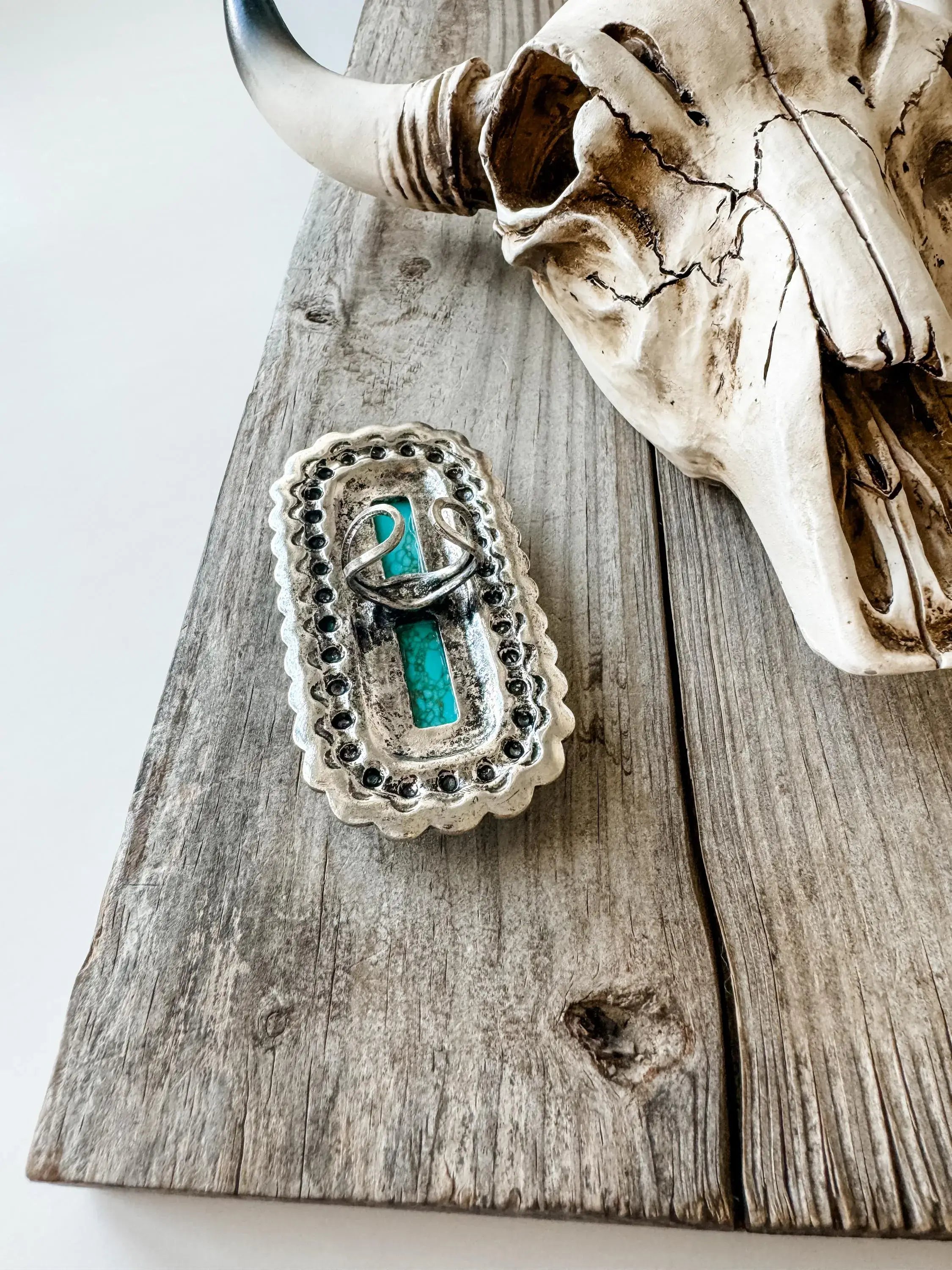 Western Large Concho Stone Cuff Ring 